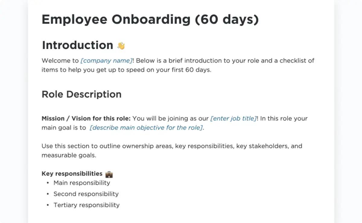 Pave the way for smooth initiation into a new role with ClickUp's Employee Onboarding Template