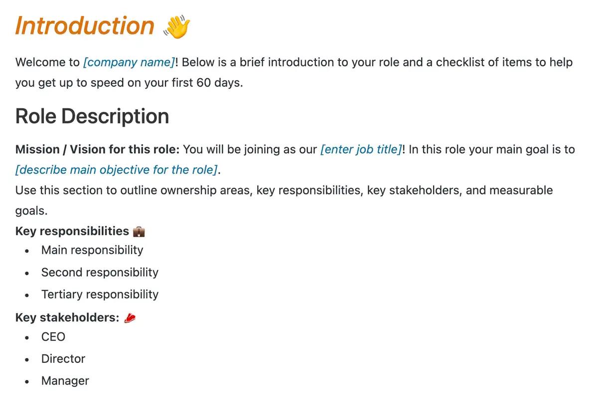 Memandu karyawan baru untuk mempelajari pekerjaan mereka dalam tiga bulan pertama setelah bergabung dengan Templat Orientasi Karyawan ClickUp