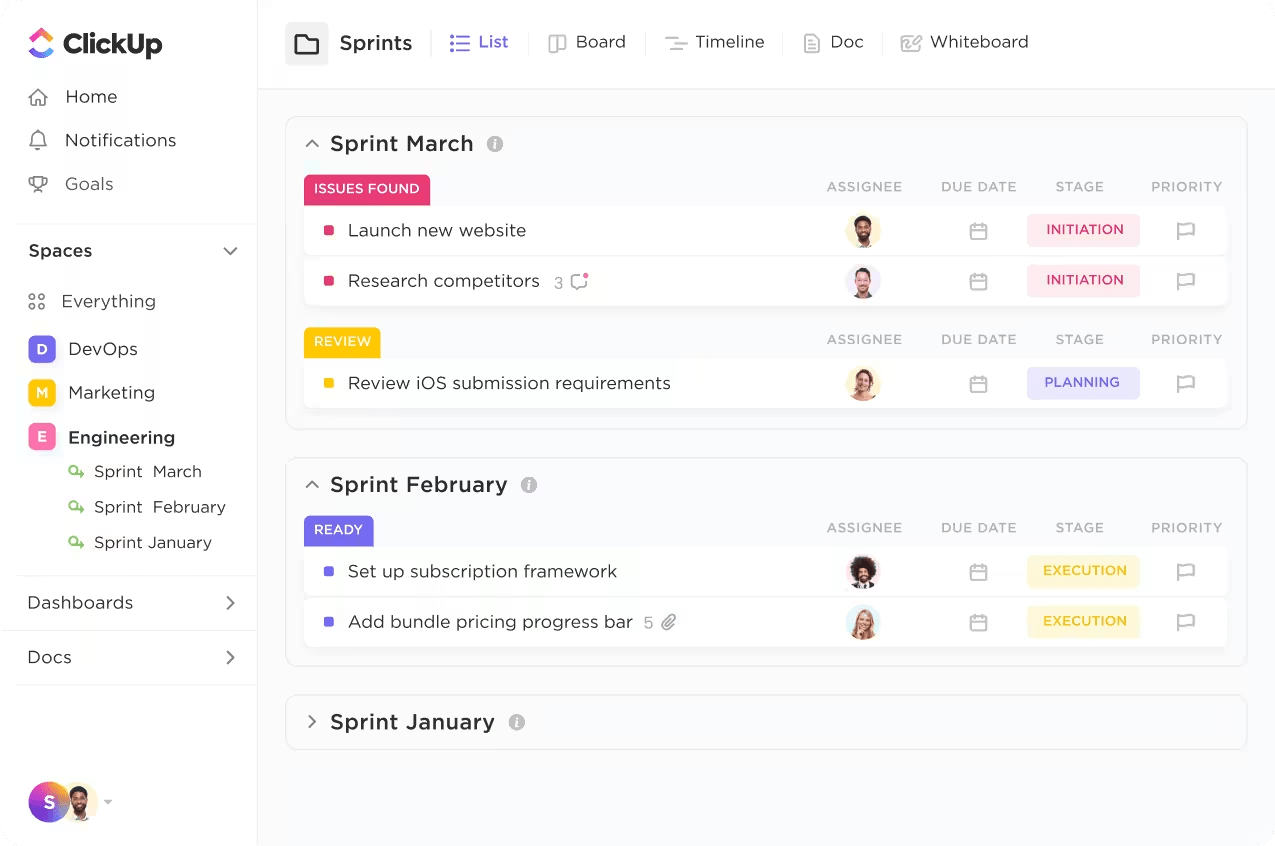 ClickUp Sprint Planning est l'une des meilleures alternatives à Jira