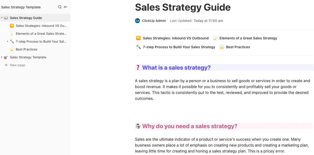 Craft winning strategies and sales calls tailored to your business with the ClickUp Sales Strategy Guide Template