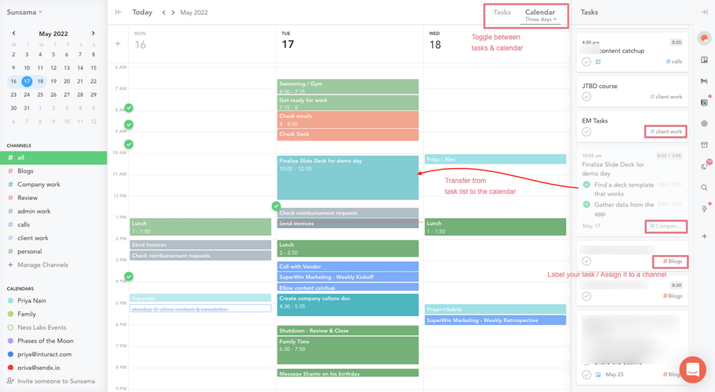 Sunsama Daily planning with a task manager