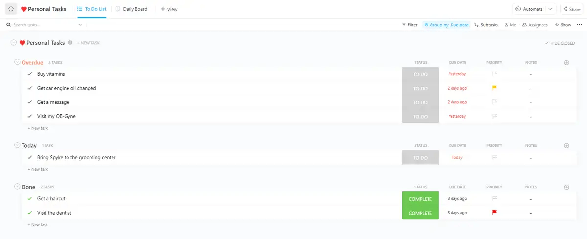 Plan your day efficiently with ClickUp's Daily Planner Template