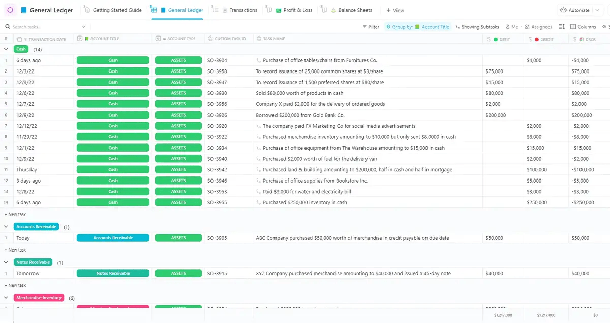 Add transparency to financial management with the ClickUp General Ledger Template