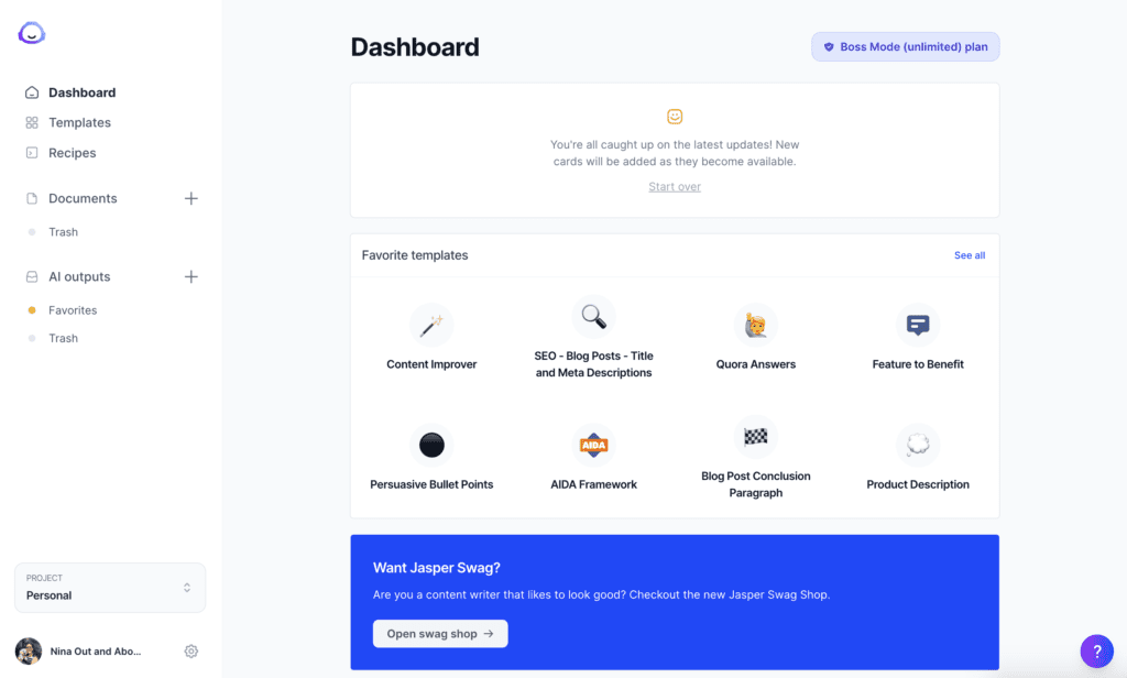 Jasper AI Dashboard