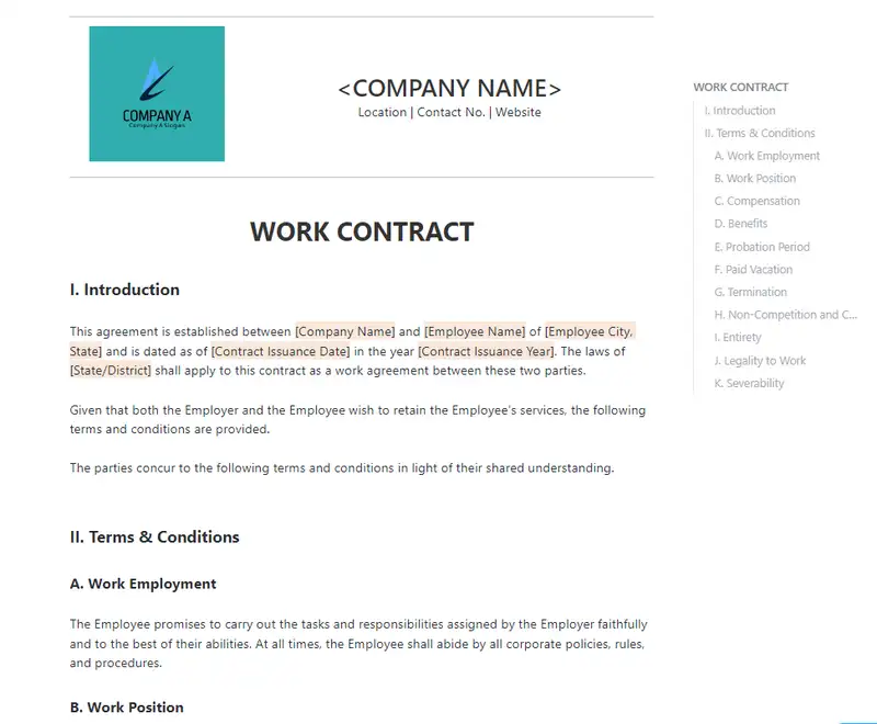 Create a work agreement quickly and easily with ClickUp’s Work Contract Template