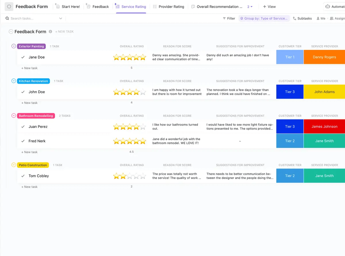 ClickUp's Feedback Form Template is designed to help you capture customer feedback and organize customer data in one place. 