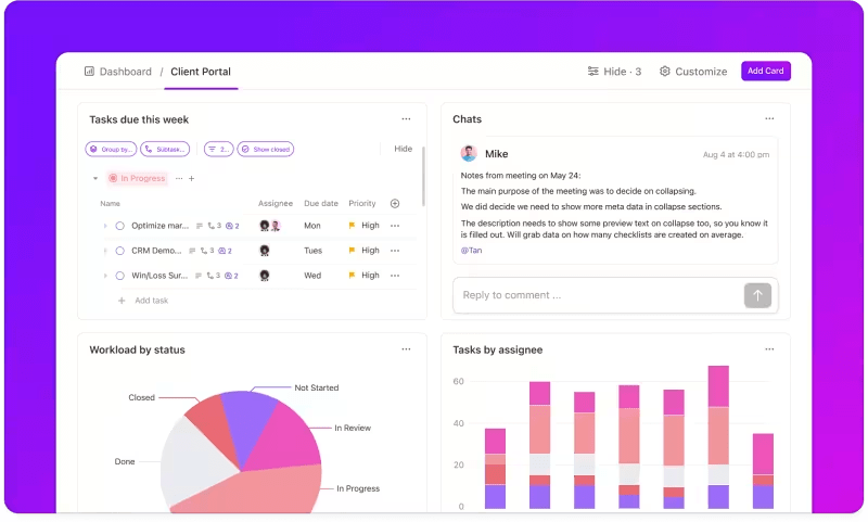 ClickUp 클라이언트 포털 대시보드