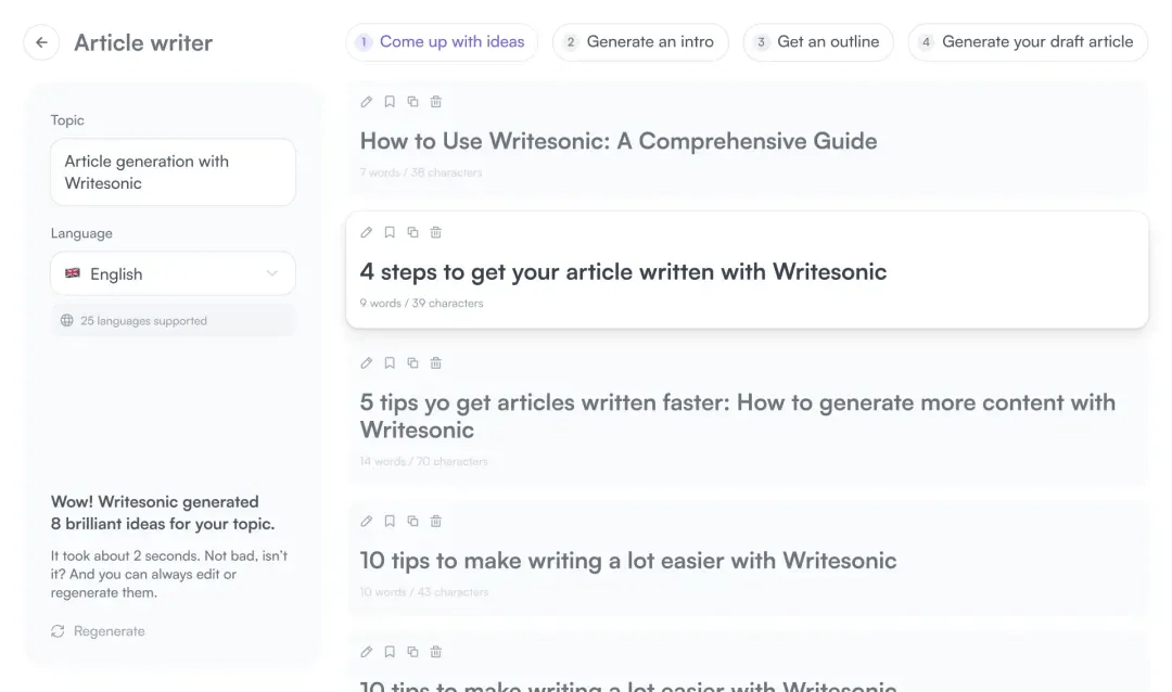 Writesonic Generación de contenidos