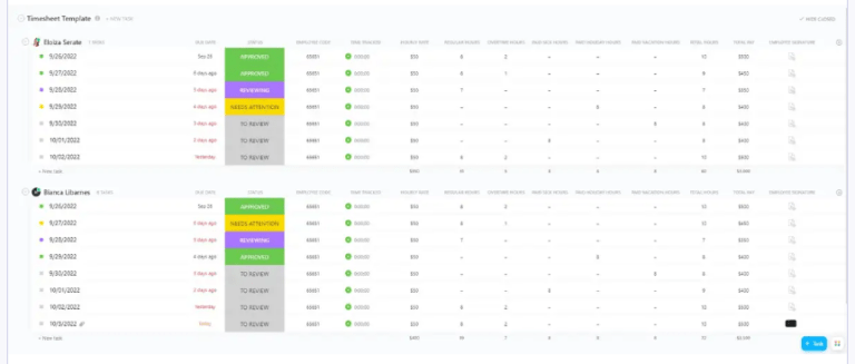 ClickUp Services Timesheet Template