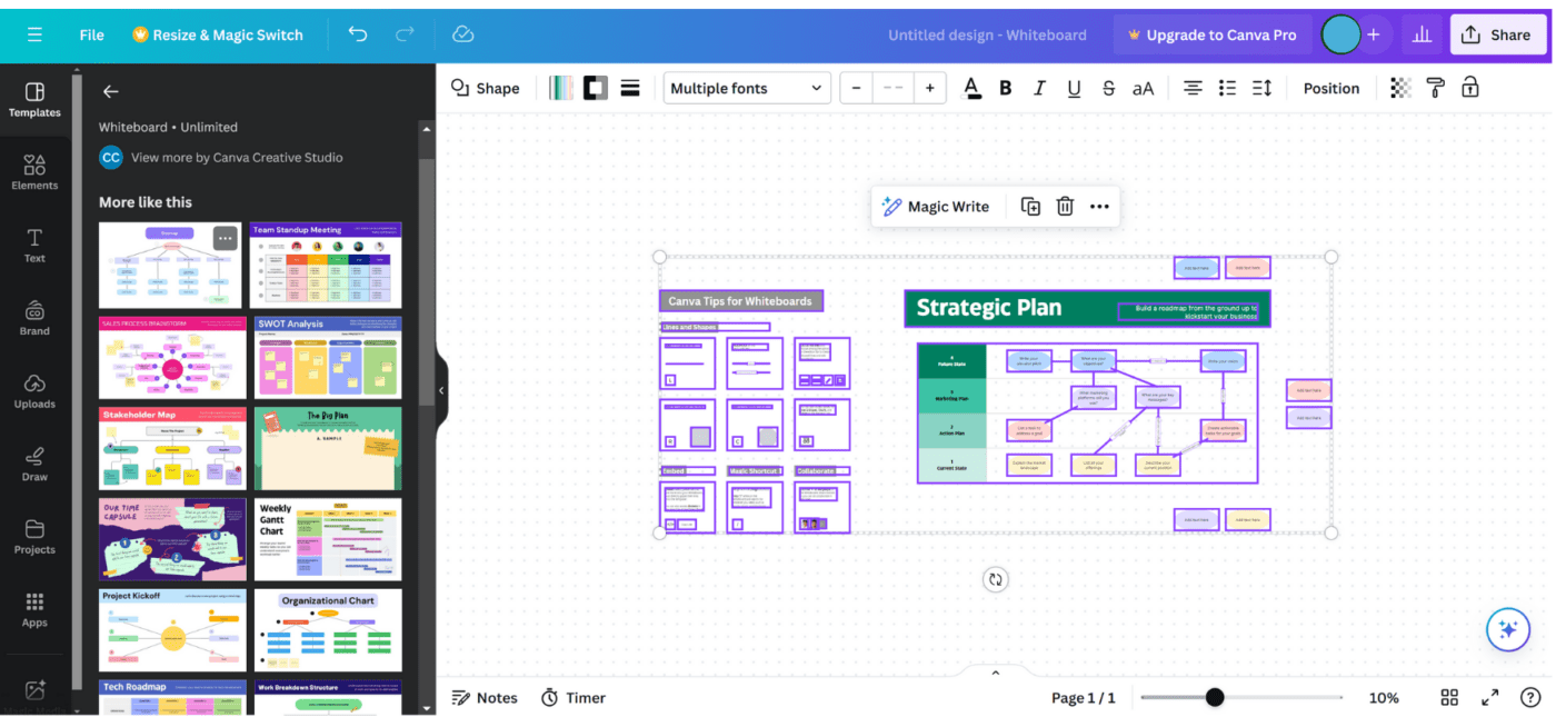 Whiteboard editor on Canva, one of the online collaboration tools for design