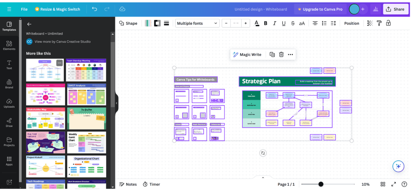 Editor papan tulis di Canva, salah satu alat kolaborasi online untuk desain