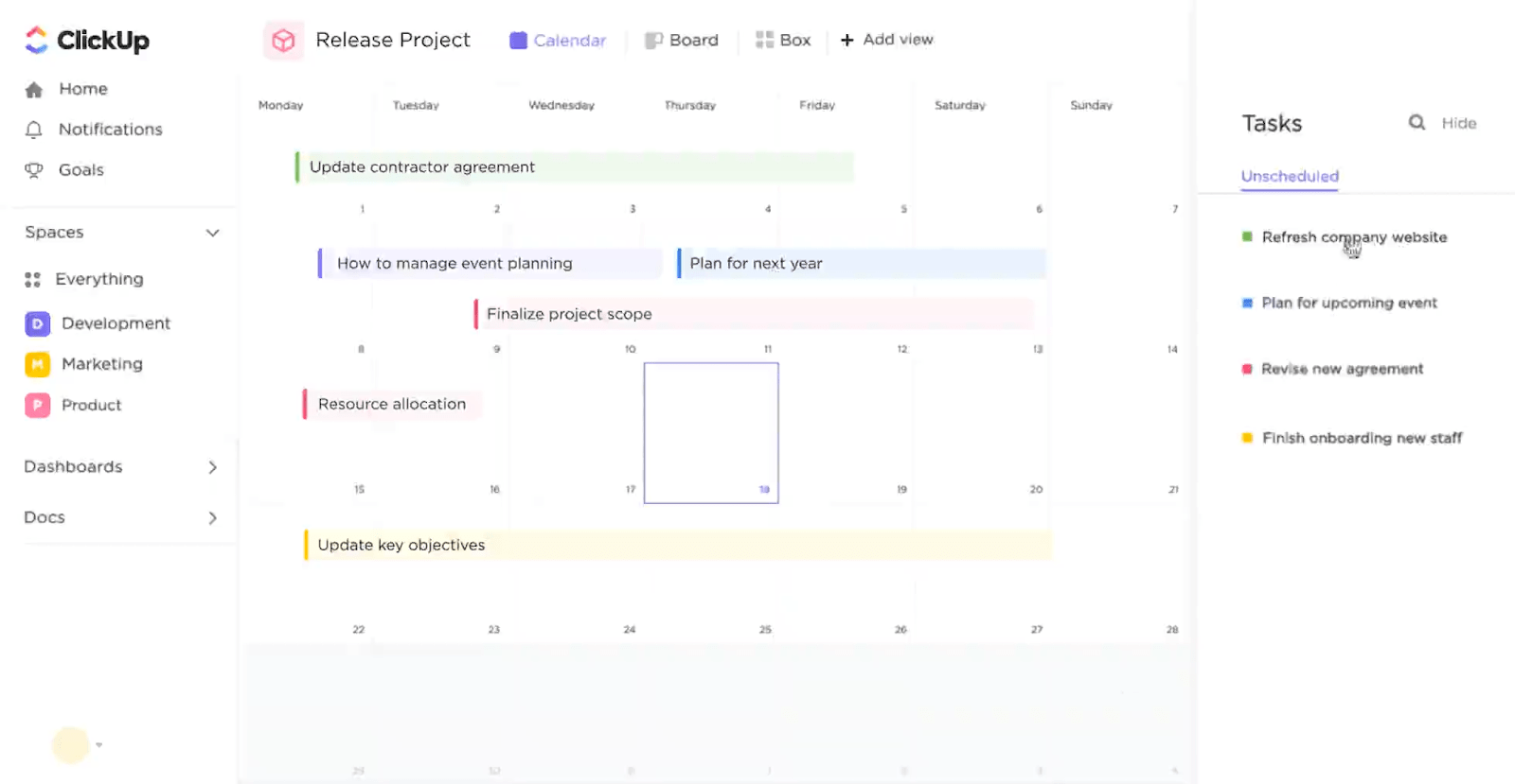 Descubre cómo ClickUp Calendario mantiene la flexibilidad de los horarios y garantiza que se realicen las tareas clave.