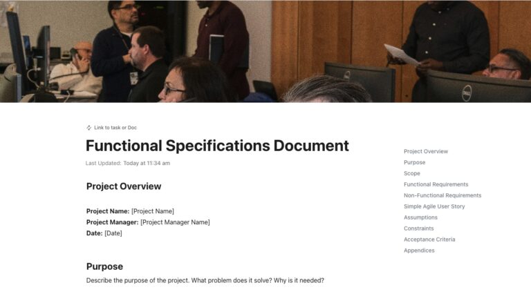 ClickUp Functional Specifications Template: Store code snippets with a structured approach