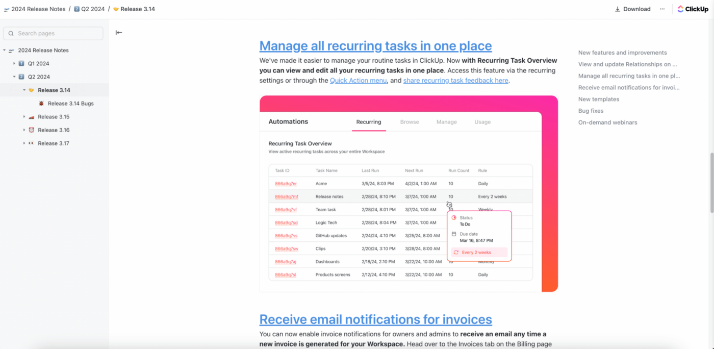 ClickUp 2024 update (Release 3.14) release notes