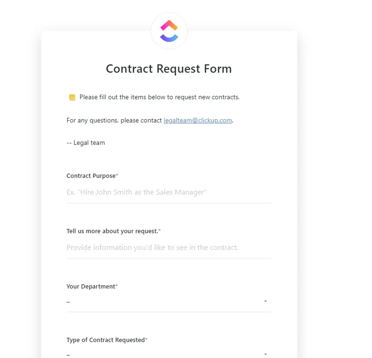 Start drafting new contracts easily with ClickUp's Contract Management template 