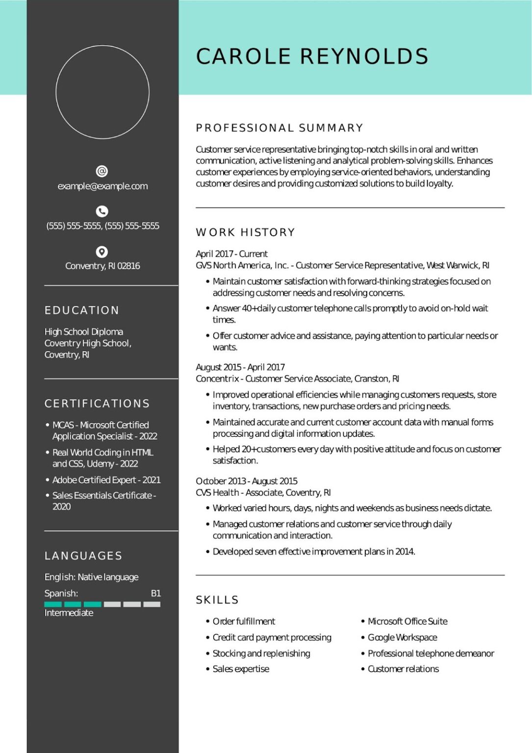 10 Customer Service Resume Examples - Entry Level 1085x1536