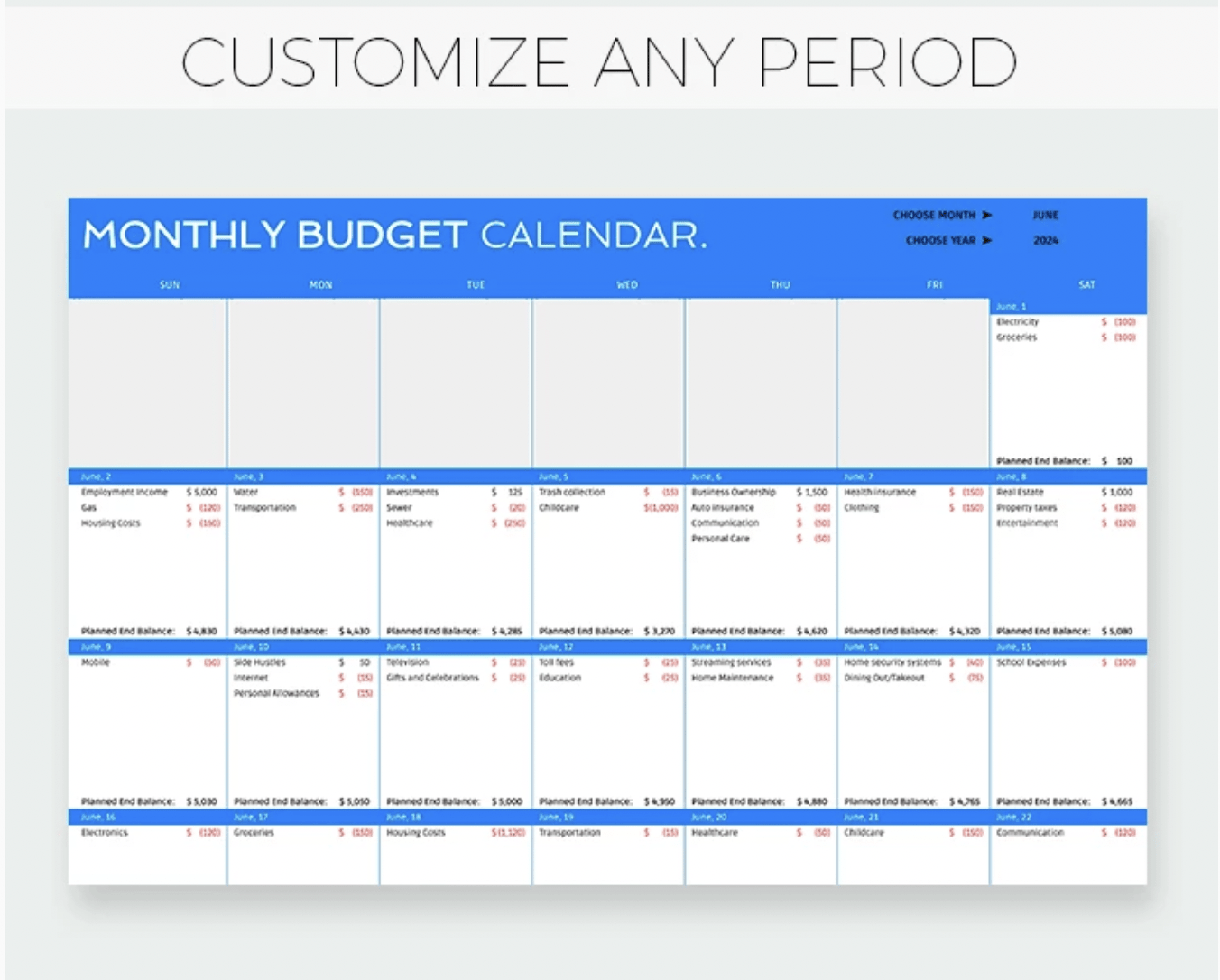 1.  Google Sheets Monthly Budget Calendar Template by GooDocs
