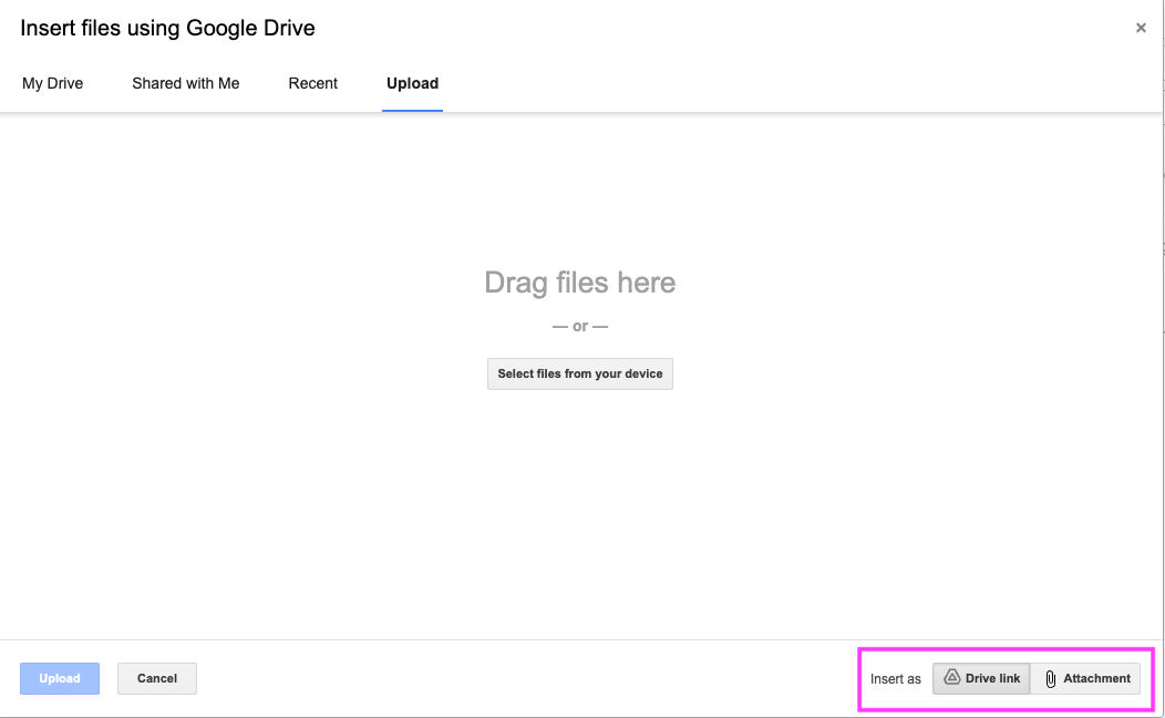 Attaching files via Google Drive