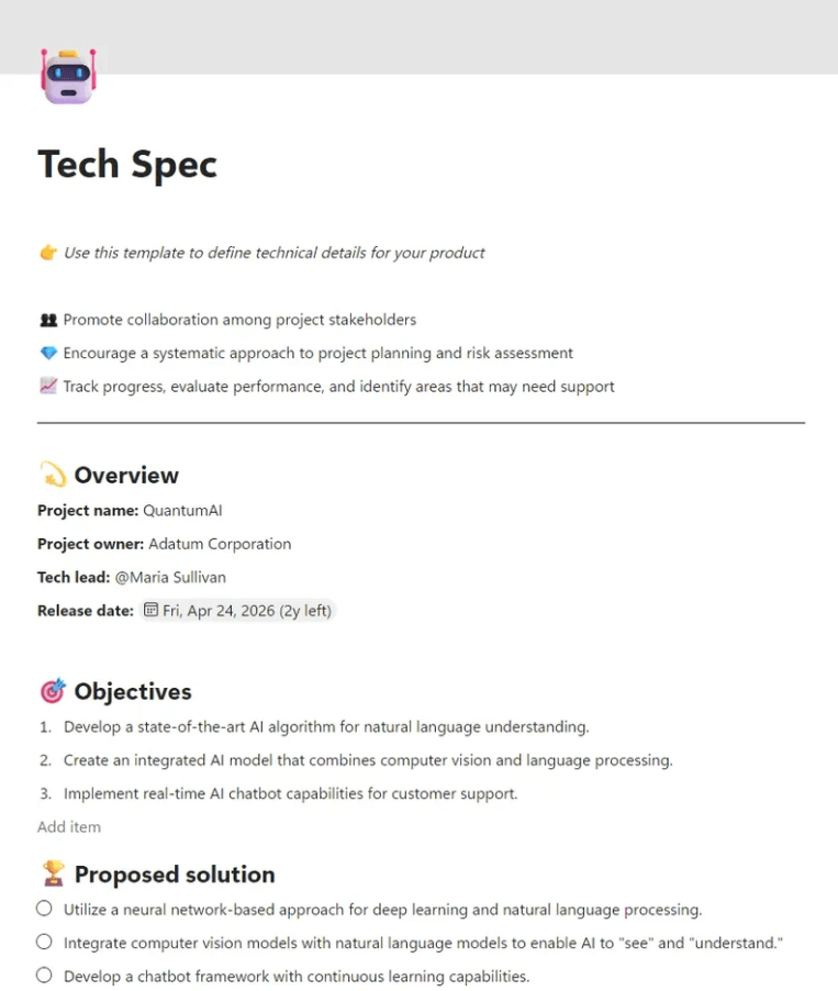 Microsoft Loop Tech Spec Template