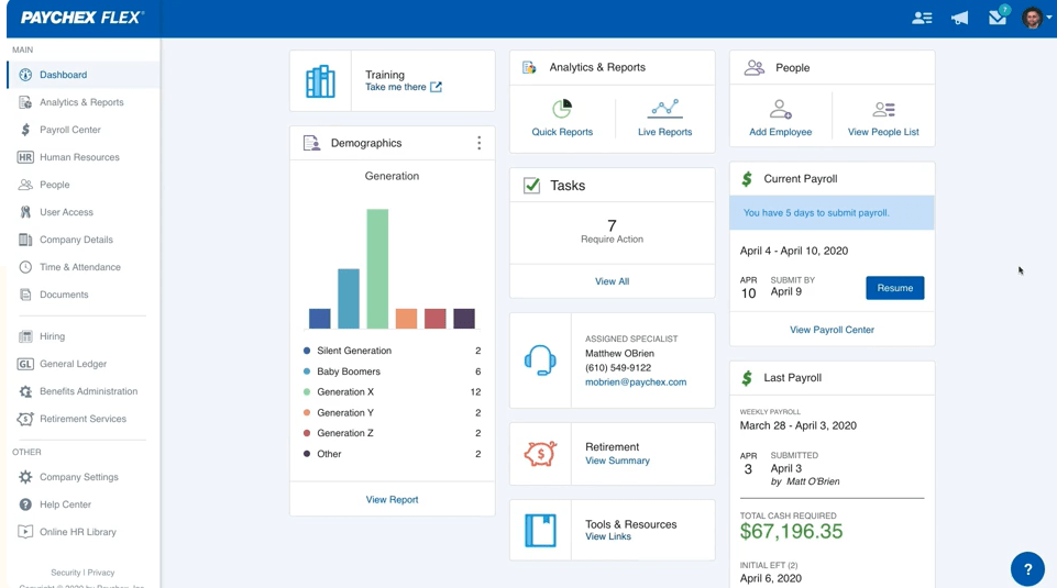 Paychex Flex dashboard