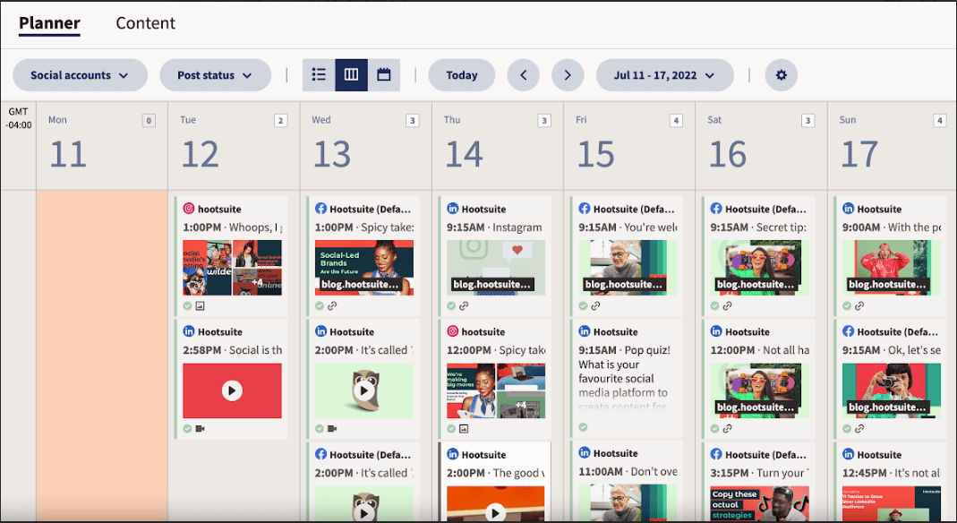 Modello di calendario dei contenuti dei social media di Hootsuite