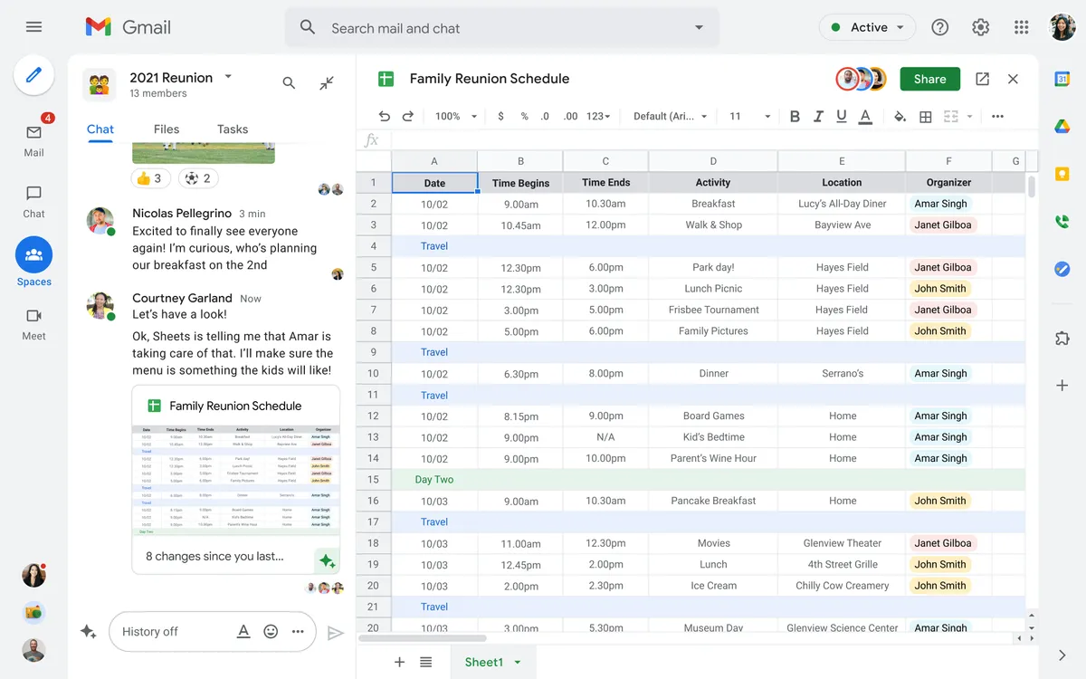 Spreadsheet in the Google Workspace