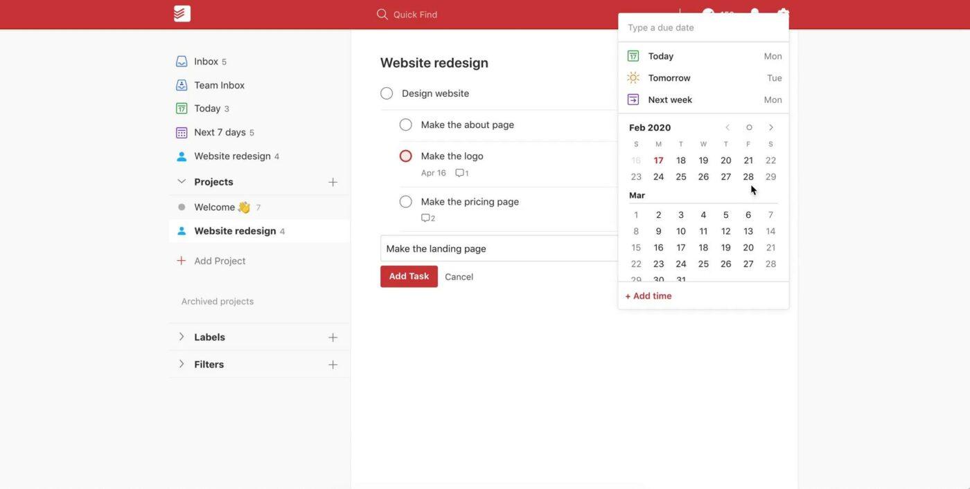 Todoist’s due date interface