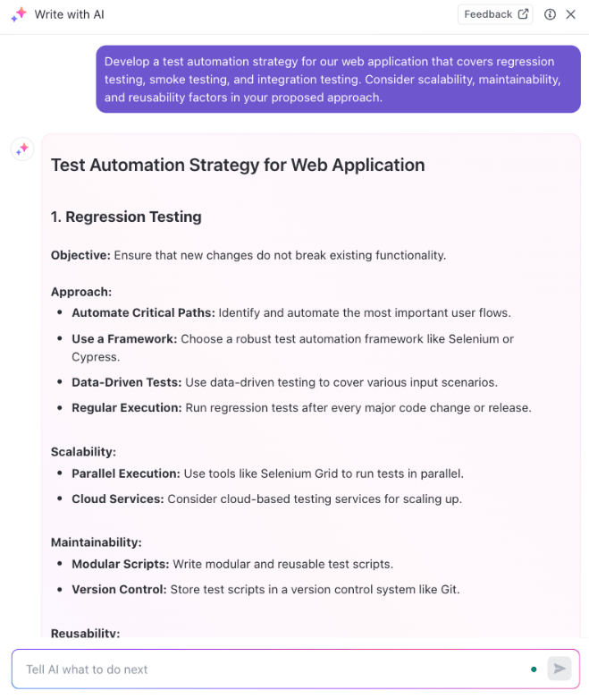Using ClickUp Brain to write a test automation strategy