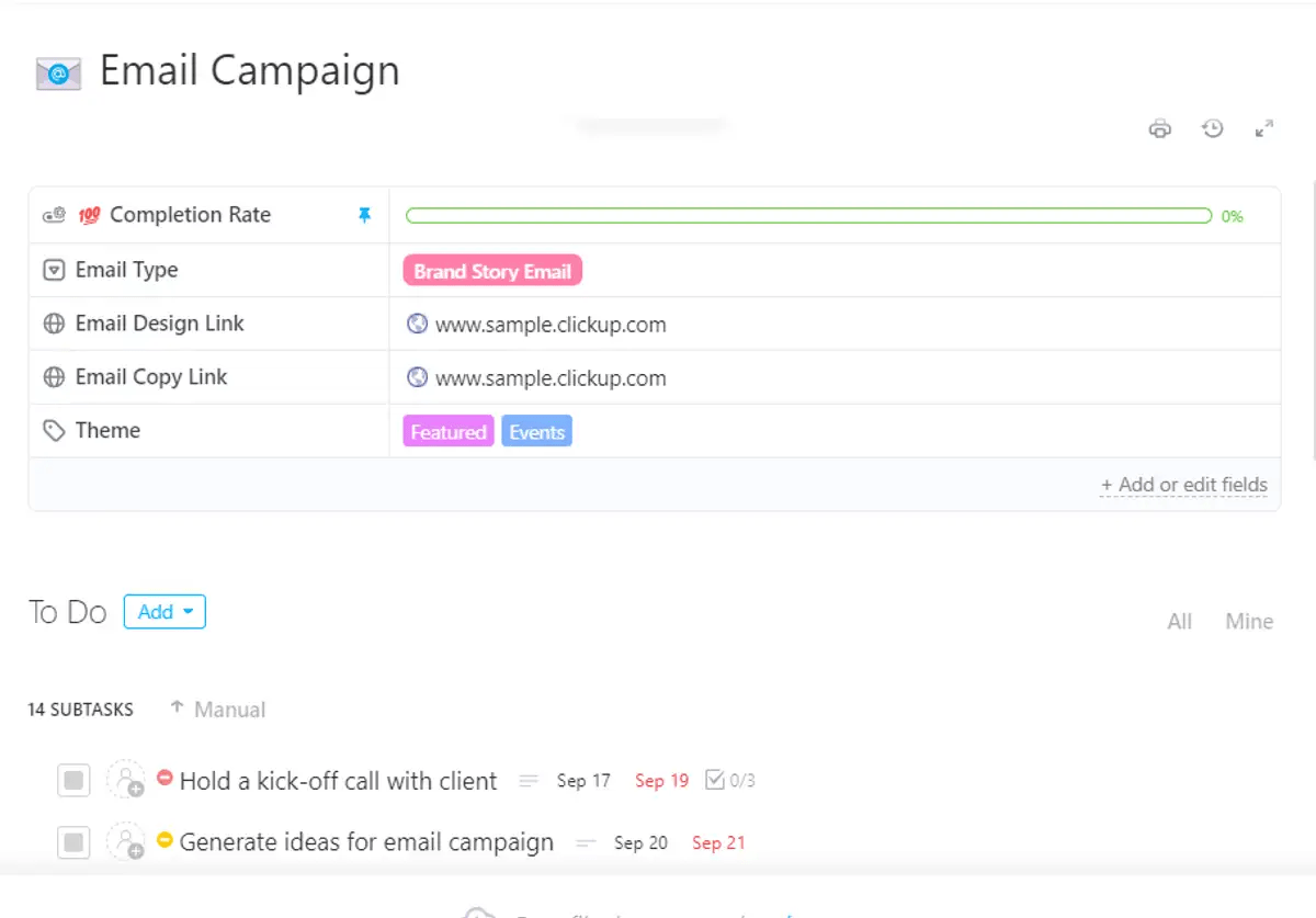 Build consistent and professional email campaigns faster with ClickUp’s Email Campaign Template