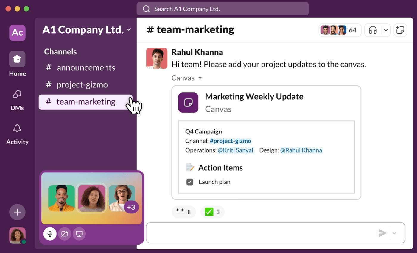 Dashboard di Slack