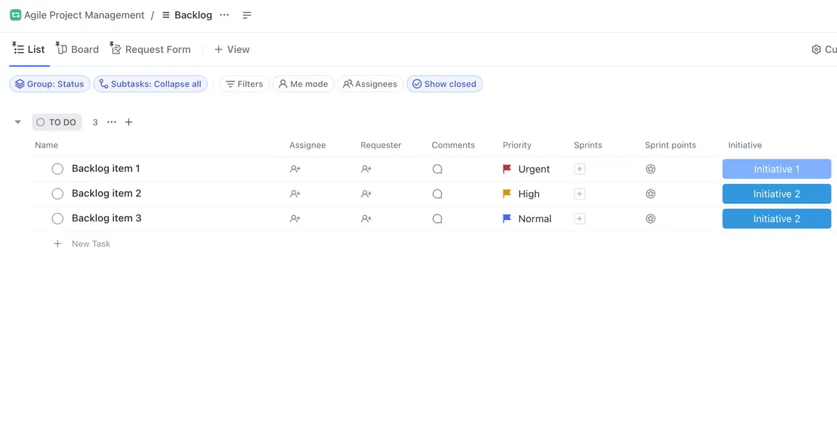 Create a dedicated space to manage your product backlog with the ClickUp Agile Project Management Template