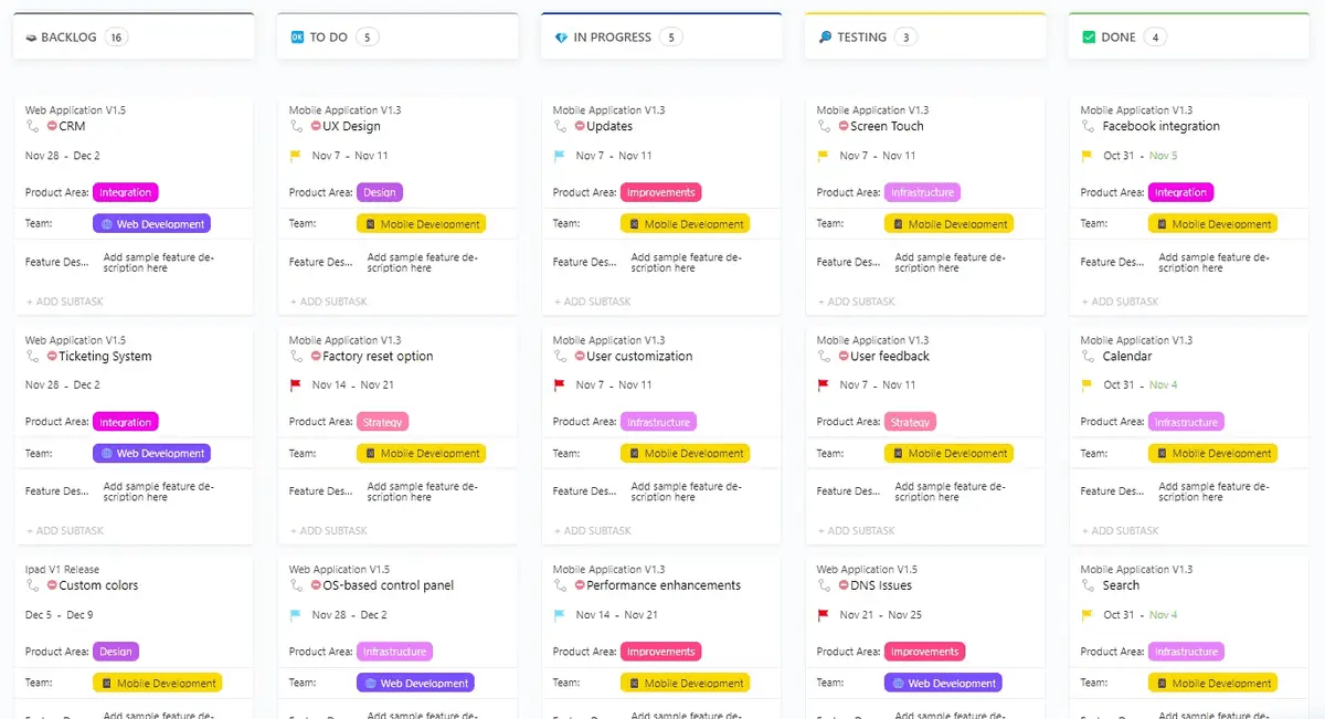 ClickUp Kanban Ansicht Roadmap Vorlage