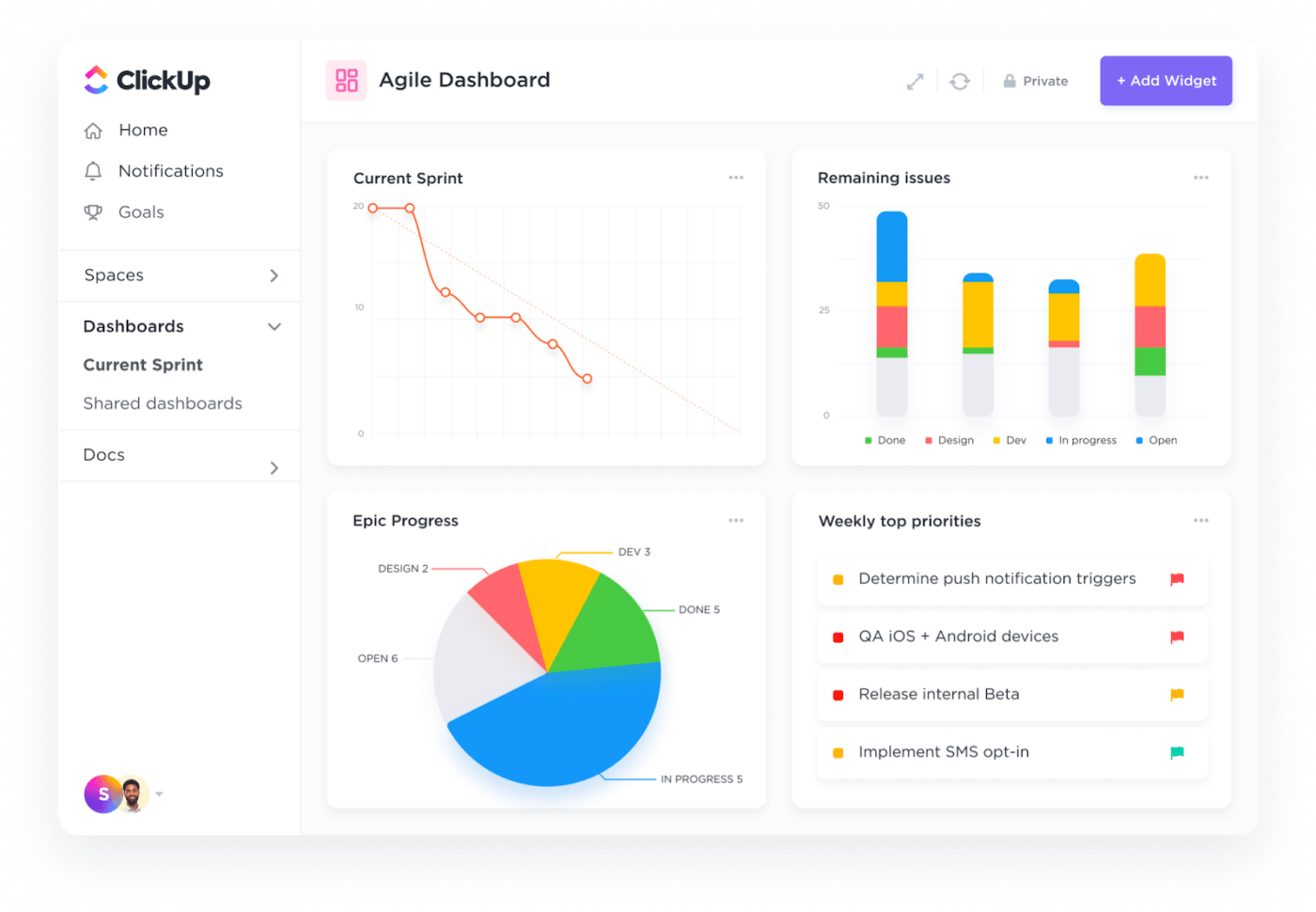 Tableau de bord ClickUp