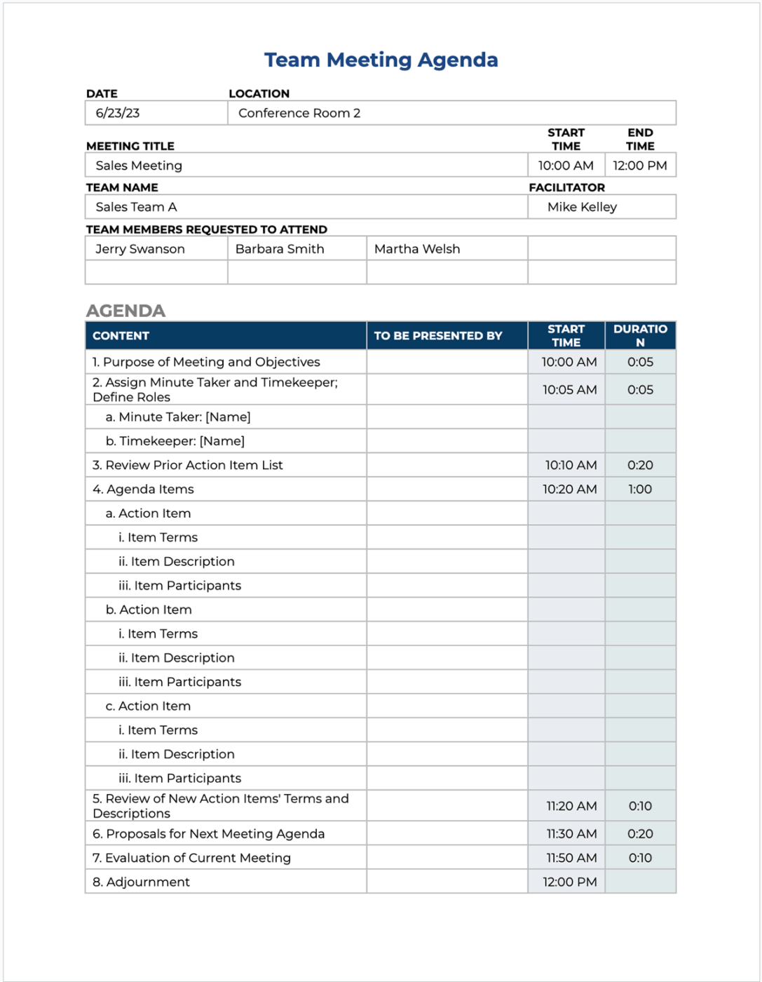 Google Docs Team Meeting Agenda Template