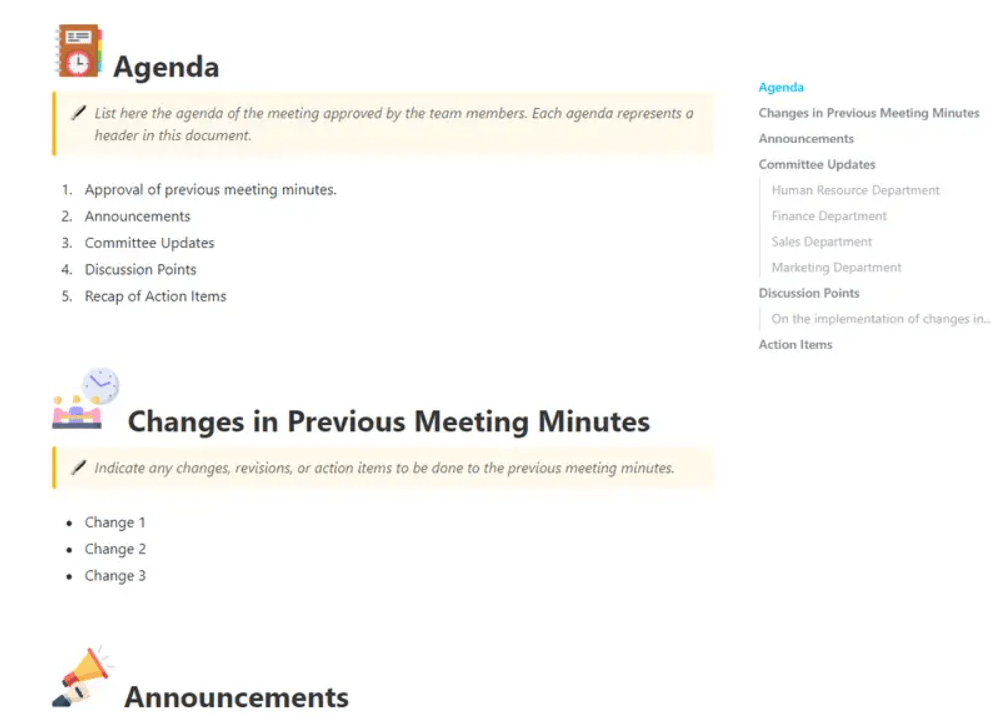 ClickUp’s Meeting Minutes Template