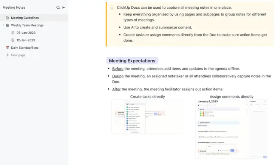 Capture action items and track progress effortlessly with ClickUp's Meeting Notes Template