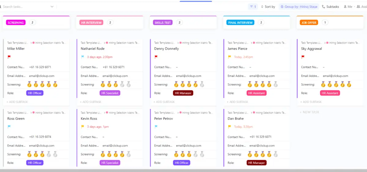 Modelo de matriz de seleção de contratação do ClickUp