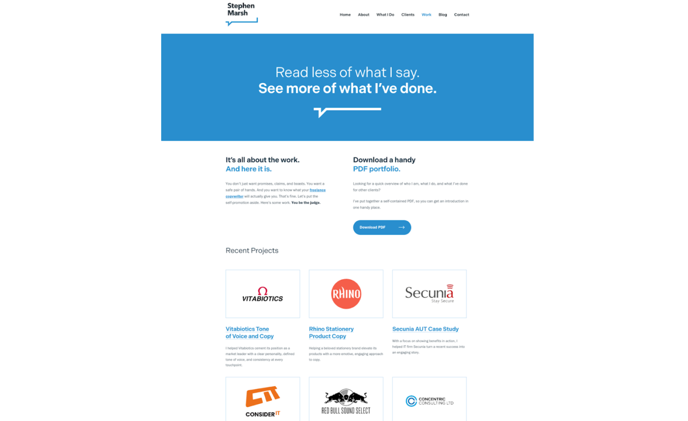 Sample copywriting portfolio: Stephen Marsh