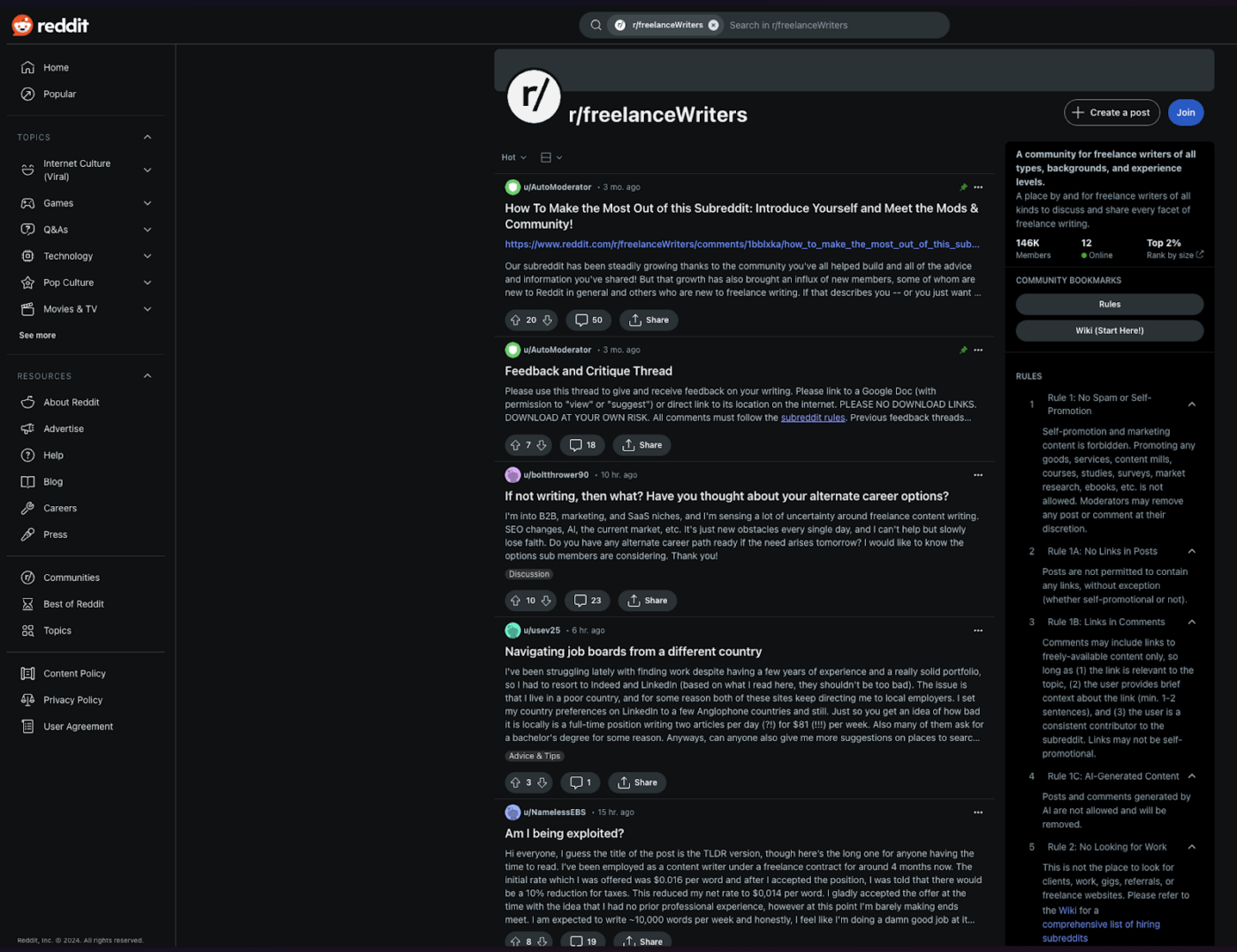 Reddit freelance writing community