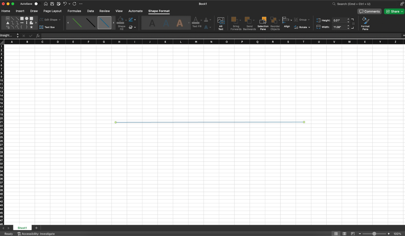 Inserting Shapes for fishbone structure in Excel