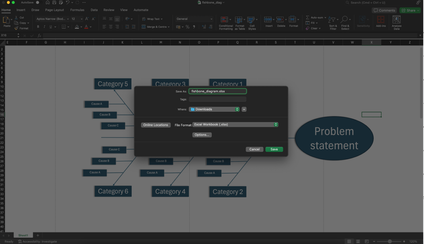 Finalizing diagram in Excel