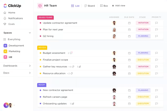 ClickUp’s Human Resources platform