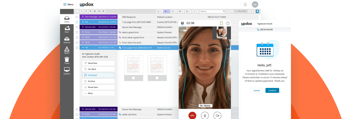 Screenshot of Updox - video chat and other features