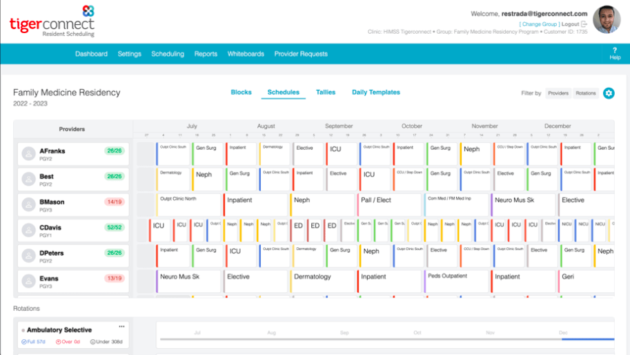 Tangkapan layar dari TigerConnect -Dashboard