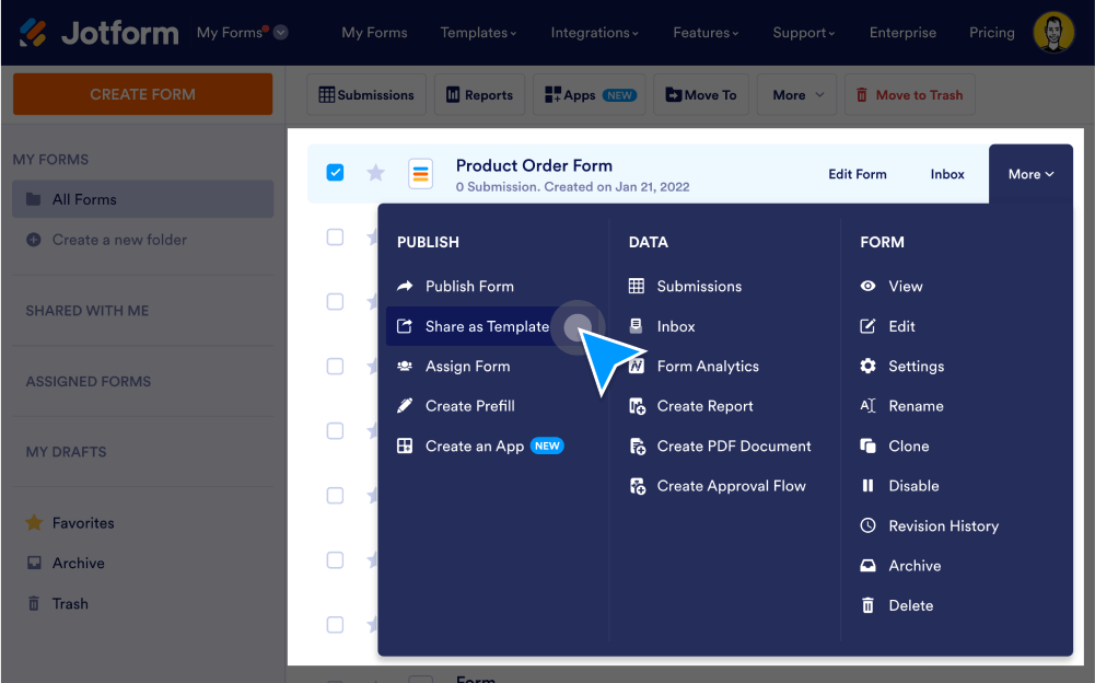 Tangkapan layar dari Jotform - fitur