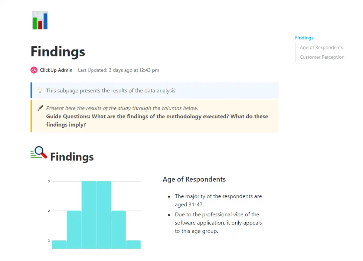 Present all your analysis reports in a presentable format with this ClickUp Data Analysis Report Template