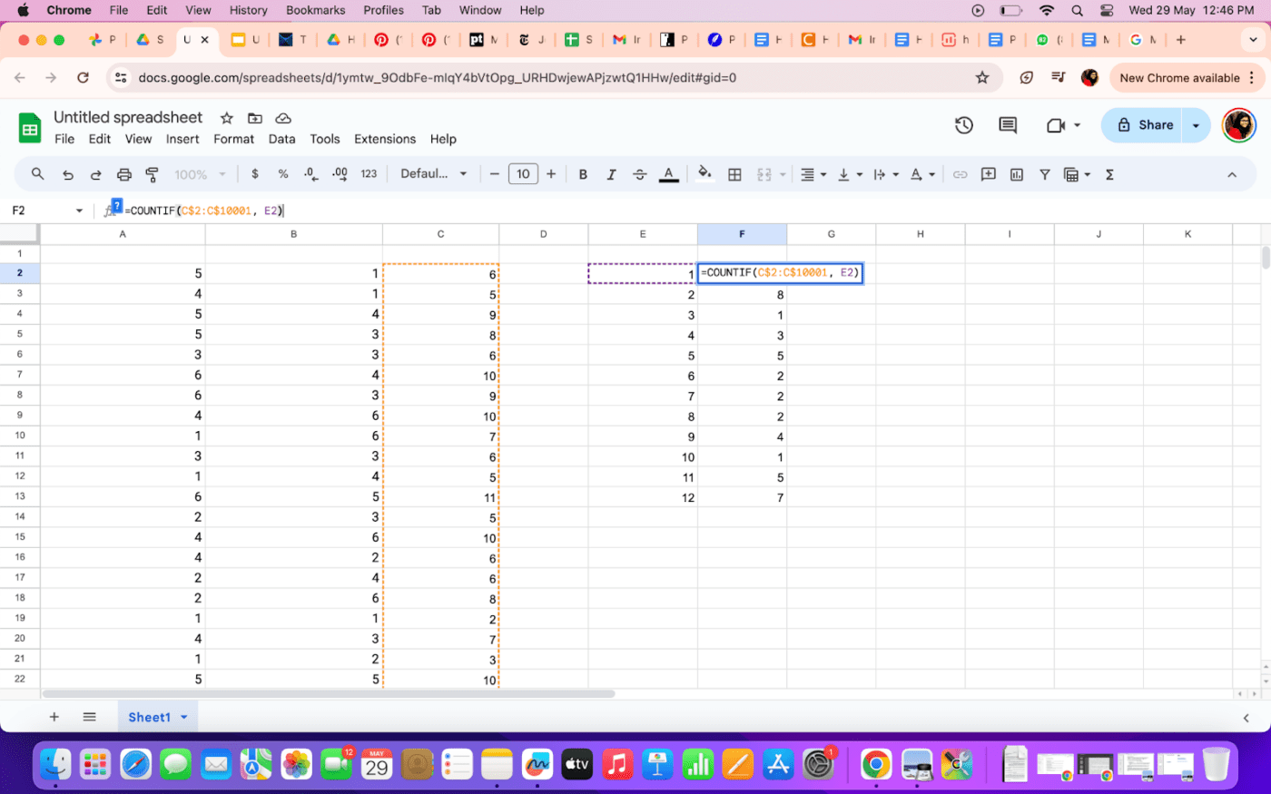 COUNTIF function in spreadsheet