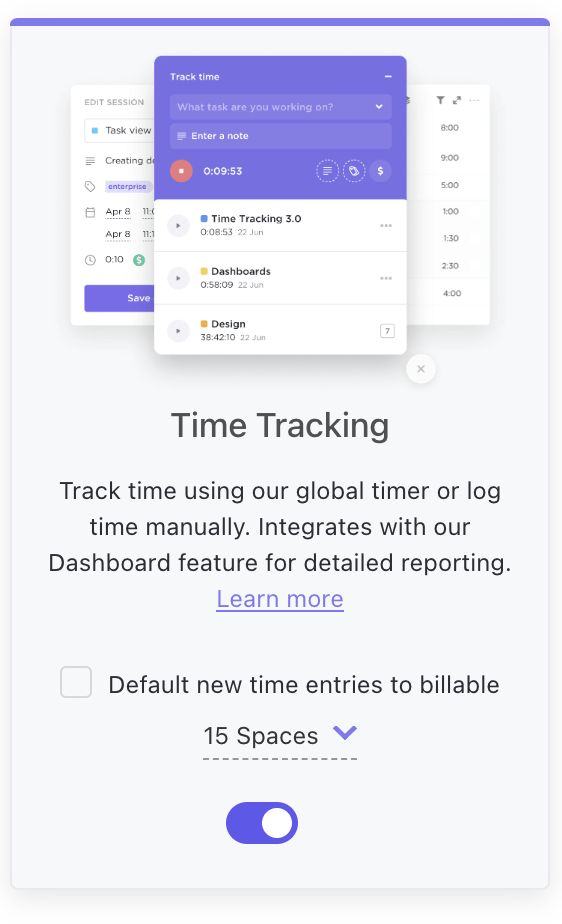 La funzione di monitoraggio del tempo di ClickUp