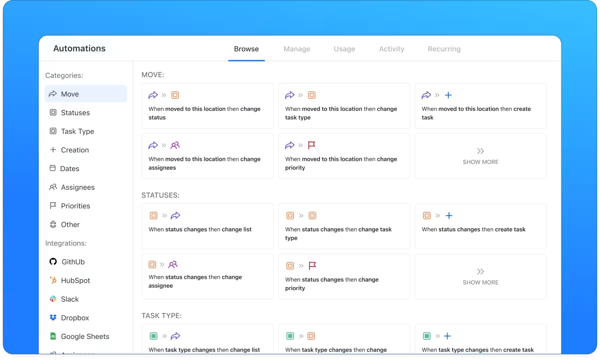 ClickUp Automations library