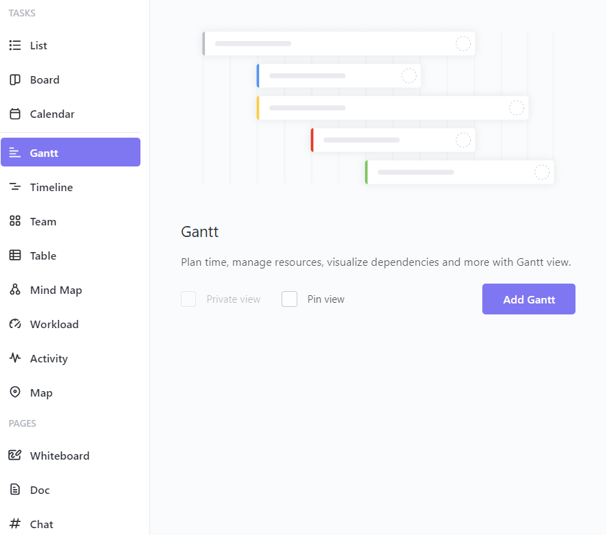 Grafico Gantt di ClickUp